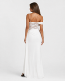 Caitlin | Women's Floral Lace Asymmetric Neck Maxi Dress with High Slit