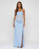 Caitlin | Women's Floral Lace Asymmetric Neck Maxi Dress with High Slit