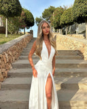 Callista | Women's Sleeveless Halter V-Neck Pleated Maxi Summer Dress