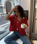 Camille | Women's Chunky Knit Button Front Vest Cardigan