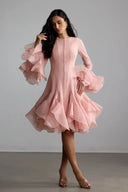 Campbell | Women's Layered Ruffle Sleeve Button Front Mini Dress