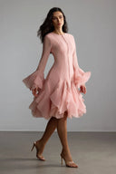 Campbell | Women's Layered Ruffle Sleeve Button Front Mini Dress