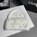 Candace | Women's Crystal Stud Ribbed Foldover Cuff Rhinestone Knit Beanie