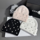 Candace | Women's Crystal Stud Ribbed Foldover Cuff Rhinestone Knit Beanie