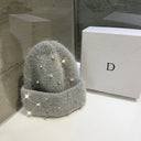 Candace | Women's Crystal Stud Ribbed Foldover Cuff Rhinestone Knit Beanie