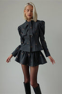 Carissa | Women's Bow Print High Neck Long Sleeve Flared Two Piece Set