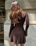 Carlotta | Women's Mock Neck Bell Sleeve Flared Hem Ribbed Knit Mini Dress