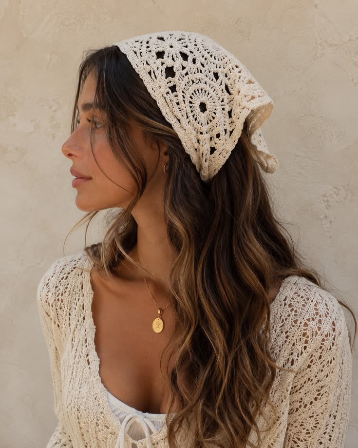 Carmen | Women’s Boho Crochet Open-Knit Head Scarf
