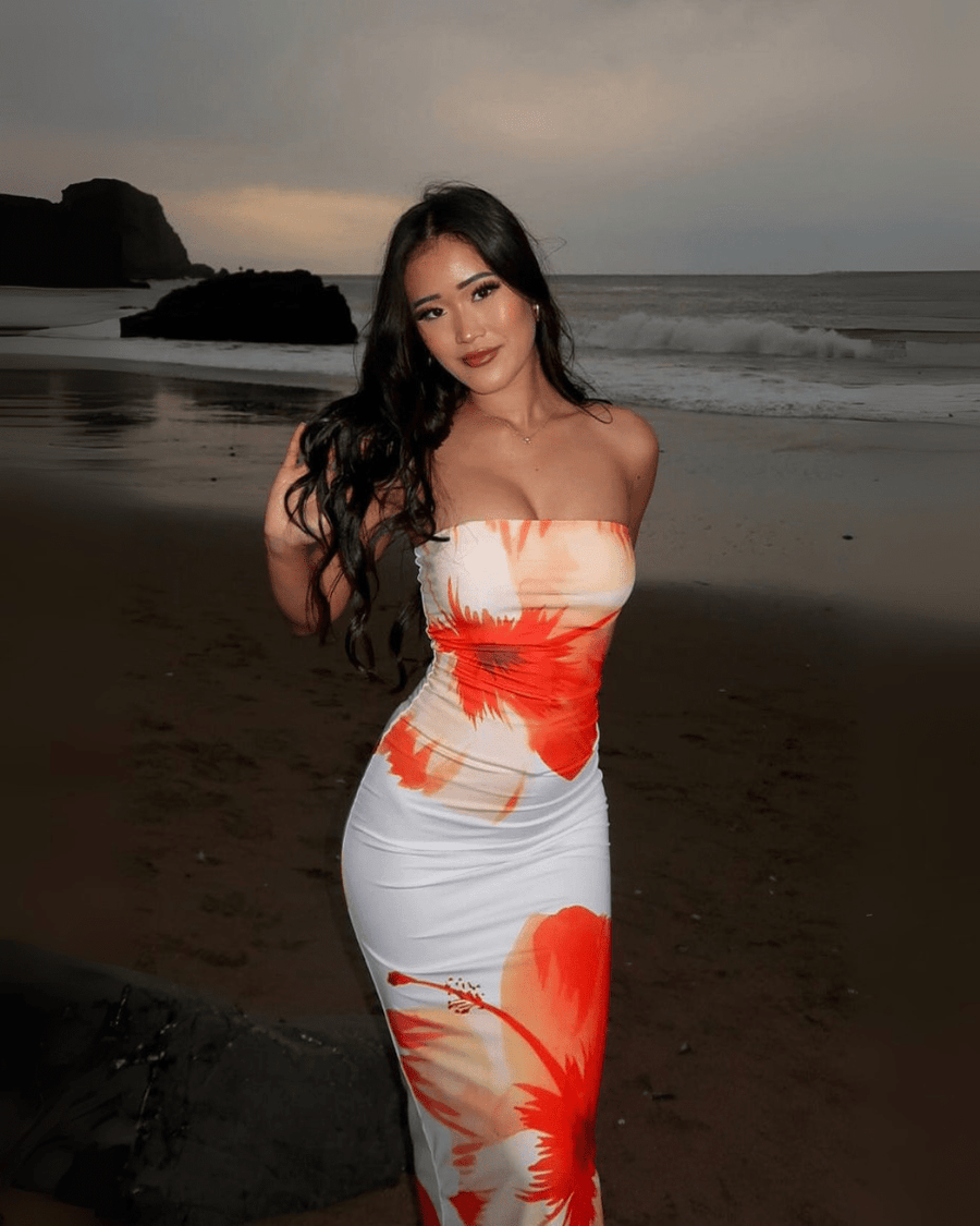 Caroline | Women’s Floral Print Strapless Maxi Summer Bach Dress