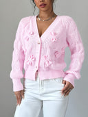 Carys | Women's V Neck Bow Detail Flared Cuff Long Sleeve Cable Knit Cardigan