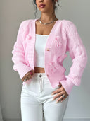Carys | Women's V Neck Bow Detail Flared Cuff Long Sleeve Cable Knit Cardigan
