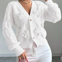 Carys | Women's V Neck Bow Detail Flared Cuff Long Sleeve Cable Knit Cardigan