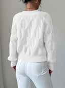 Carys | Women's V Neck Bow Detail Flared Cuff Long Sleeve Cable Knit Cardigan