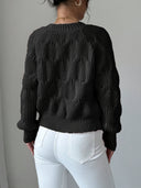 Carys | Women's V Neck Bow Detail Flared Cuff Long Sleeve Cable Knit Cardigan