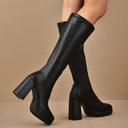 Catalina | Women's Square Toe Tall Block Knee High Platform Heel Boots