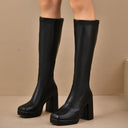 Catalina | Women's Square Toe Tall Block Knee High Platform Heel Boots