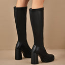 Catalina | Women's Square Toe Tall Block Knee High Platform Heel Boots