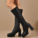 Catalina | Women's Square Toe Tall Block Knee High Platform Heel Boots