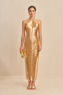 Celestine | Women's Halter Open Back Solid Maxi Dress