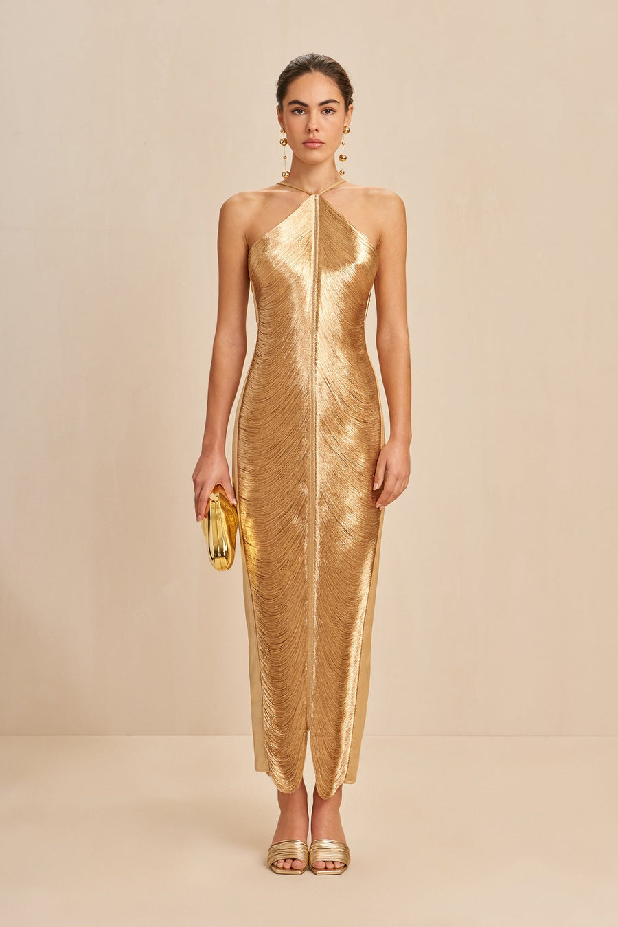 Celestine | Women's Halter Open Back Solid Maxi Dress