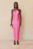 Celestine | Women's Halter Open Back Solid Maxi Dress