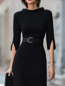 Celina | Women's Belted Split Sleeve High Neck Midi Dress