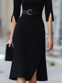 Celina | Women's Belted Split Sleeve High Neck Midi Dress