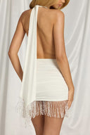 Charlee | Women's Halter Neck Plunge Open Back Beaded Fringe Mini Dress