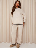 Chaya | Women's Crew Neck Contrast Trim Long Sleeve Knit Wide Leg Two Piece Set