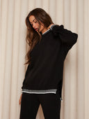 Chaya | Women's Crew Neck Contrast Trim Long Sleeve Knit Wide Leg Two Piece Set