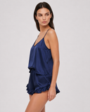 Cheryl | Women's Satin V Neck Spaghetti Strap Cami Pajama Set with Ruffle Shorts
