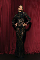Chloe | Women's High Neck Sheer Long Sleeve Floral Lace Maxi Dress