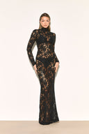 Chloe | Women's High Neck Sheer Long Sleeve Floral Lace Maxi Dress
