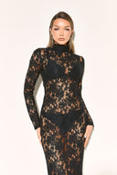 Chloe | Women's High Neck Sheer Long Sleeve Floral Lace Maxi Dress