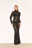 Chloe | Women's High Neck Sheer Long Sleeve Floral Lace Maxi Dress