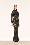 Chloe | Women's High Neck Sheer Long Sleeve Floral Lace Maxi Dress