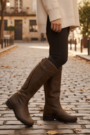 Claribel | Women's Round Toe Buckle Strap Low Heel Boots