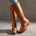 Cleora | Women's Casual Round Toe Block Knee High Heel Boots