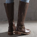 Cleora | Women's Casual Round Toe Block Knee High Heel Boots