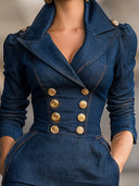 Collins | Women's Three-Quarter Sleeve Denim Pencil Midi Dress