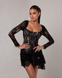 Cosette | Women's Square Neck Floral Lace Mini Cocktail Party Dress