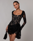 Cosette | Women's Square Neck Floral Lace Mini Cocktail Party Dress