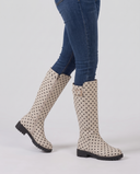 Cosima | Women's Polka Dot Round Toe Buckle Side Zip Lug Sole Knee High Boots