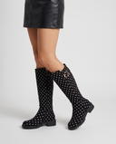 Cosima | Women's Polka Dot Round Toe Buckle Side Zip Lug Sole Knee High Boots