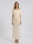 Crystal | Women's Off Shoulder Ruched Long Sleeve Maxi Wedding Guest Dress