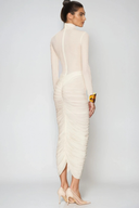 Dahlia | Women's High-Neck Ruched Midi Bodycon Dress