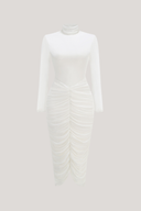 Dahlia | Women's High-Neck Ruched Midi Bodycon Dress