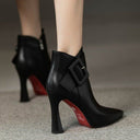 Dania | Women's Pointed Toe Buckle Side Strap Flared Heel Ankle Boots