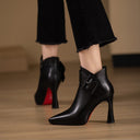 Dania | Women's Pointed Toe Buckle Side Strap Flared Heel Ankle Boots