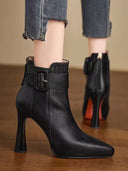 Dania | Women's Pointed Toe Buckle Side Strap Flared Heel Ankle Boots